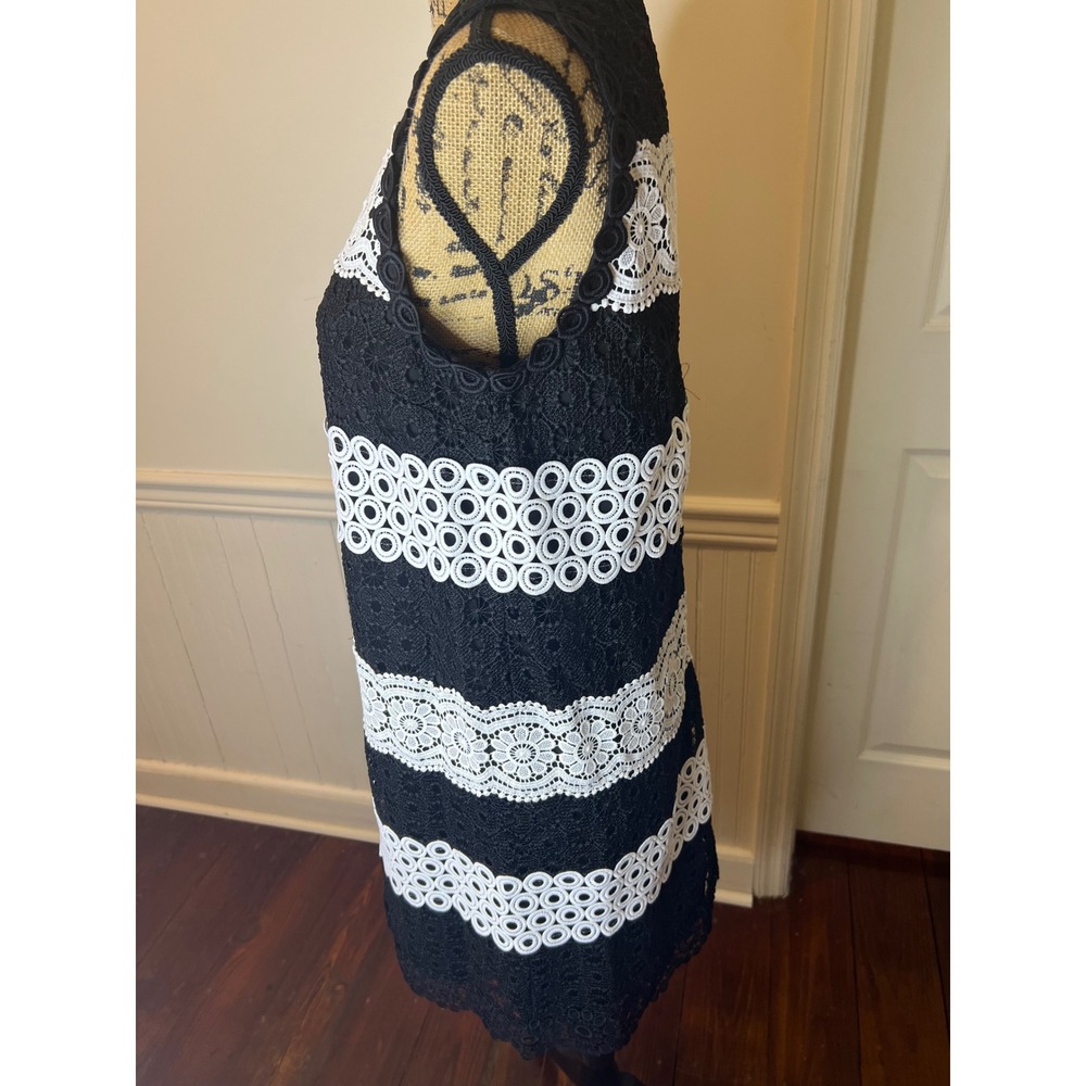 Kate spade Black White Lace Sleeveless Shift Dress Floral Geometric Stripes - Picture 6 of 9